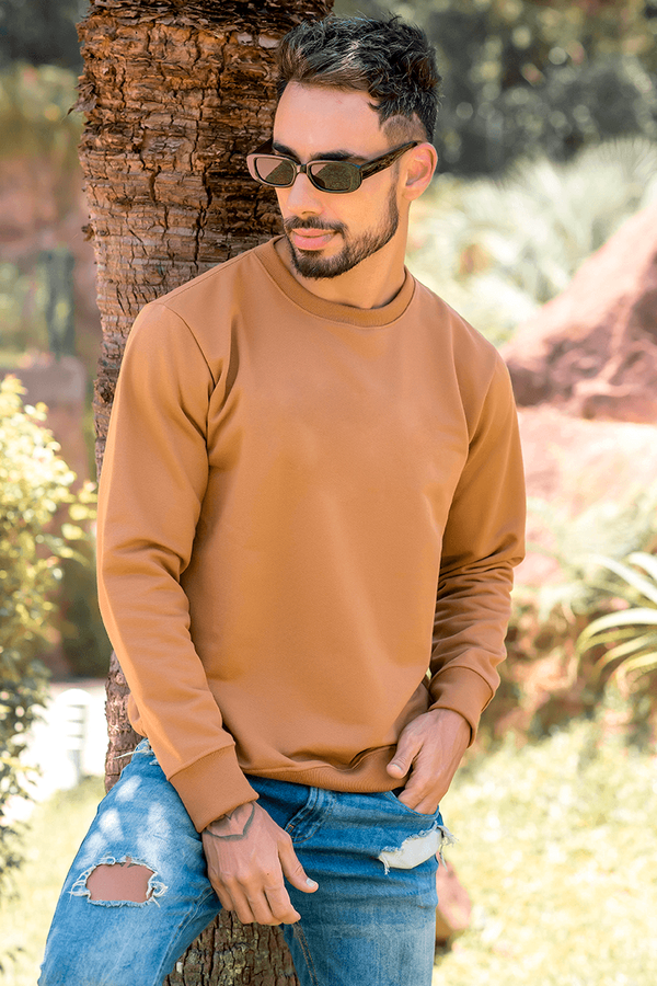 11M0005 32 Blusa de Moletom Peluciado Masculino Liso Hiatto ocre