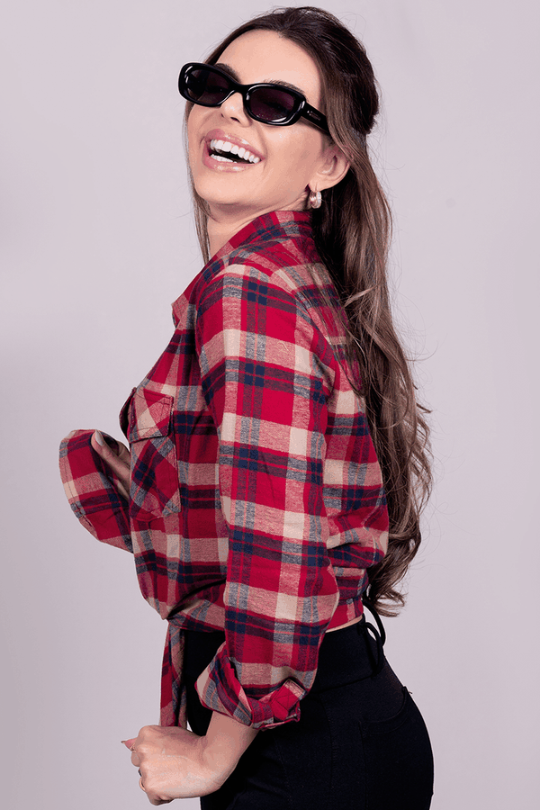04f0004 camisa feminina manga longa com bolso flanela xadrez hiatto vermelho 3