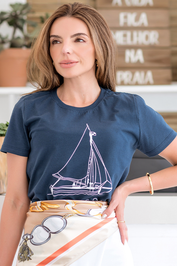 Camiseta Smile Listras Marinho