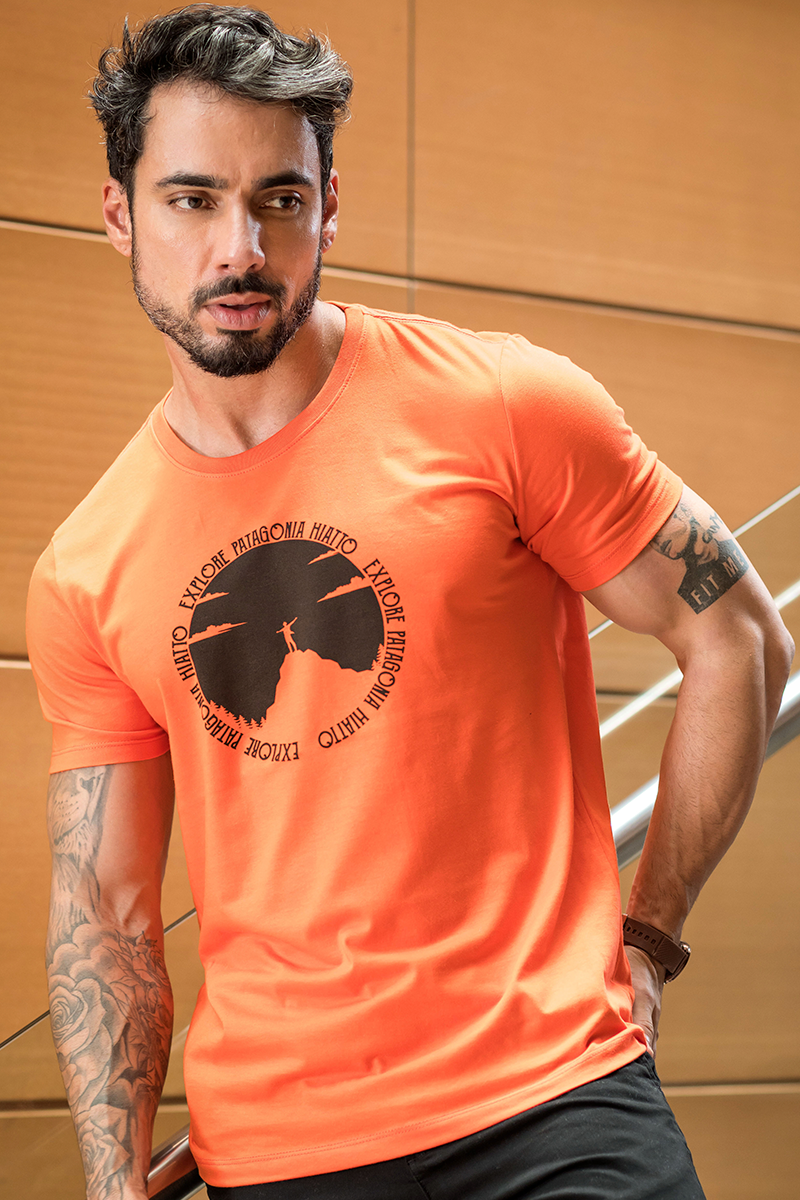 Camiseta Masculina Explore Patagonia Laranja Hiatto