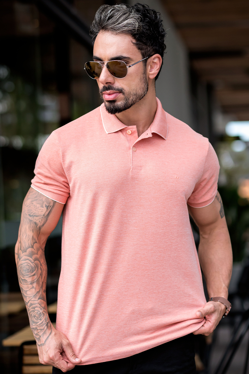 Polo Masculina Korn Salmão Hiatto