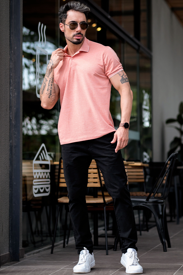 Polo Masculina Korn Salmão Hiatto