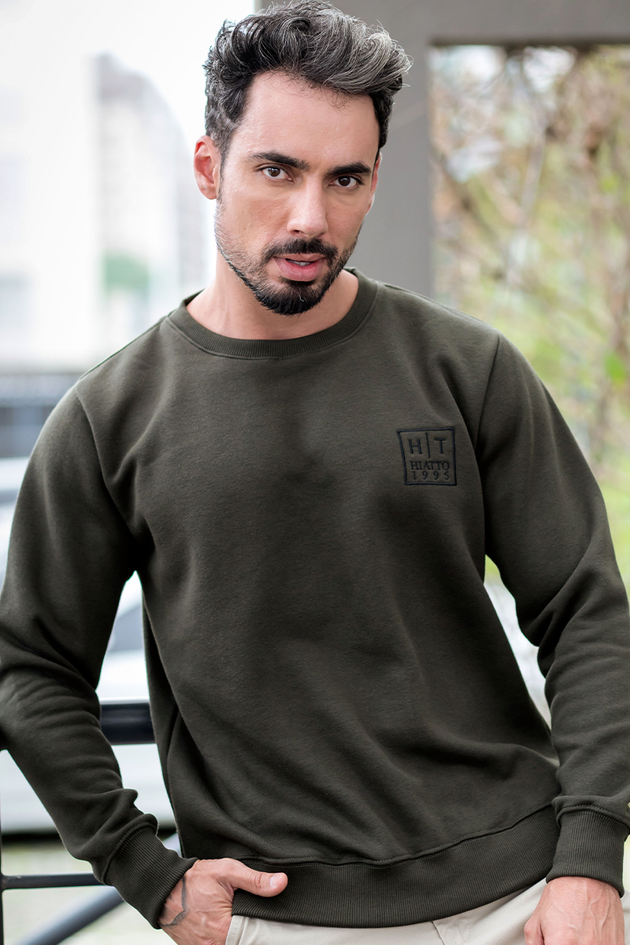 11m0054 059 blusa de moletom maculino peluciado bordado ht1995 verde oliva hiatto 2