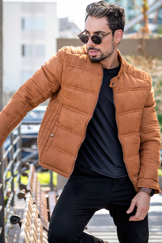 Casaco Com Pelo No Capuz Masculino Casaco Masculino Puffer Camurça