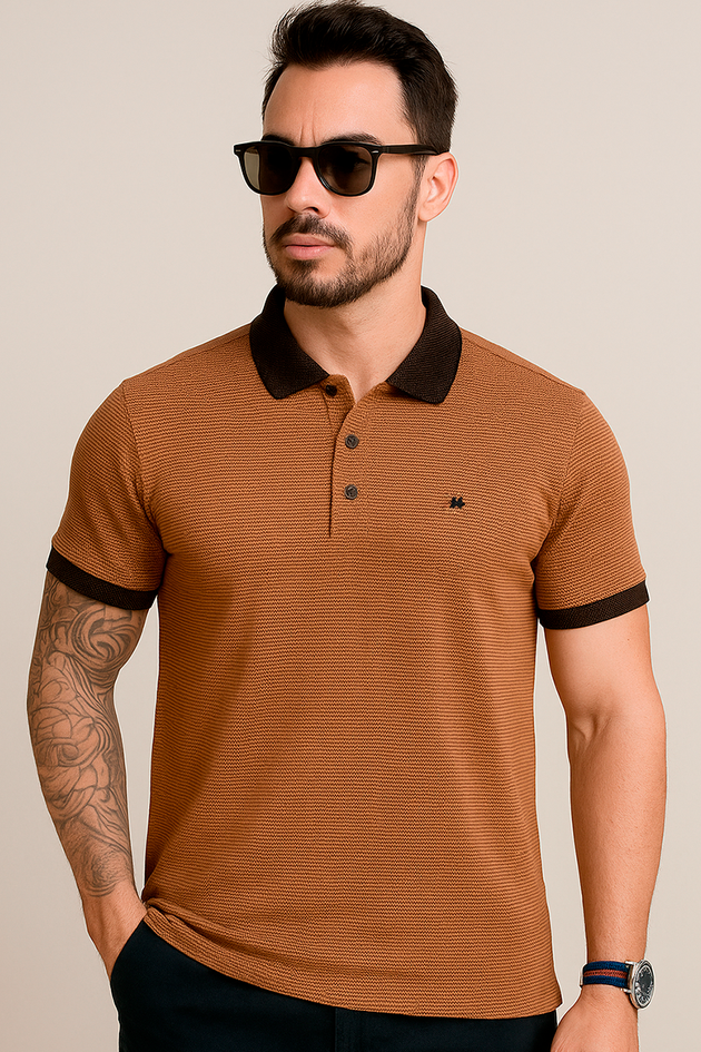 camisa polo masculina spot gola ocre hiatto