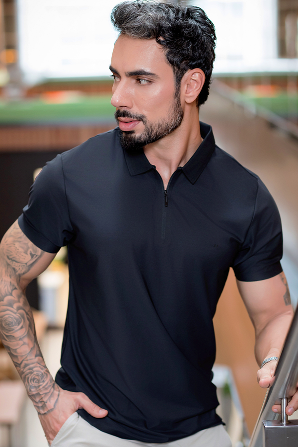 Polo Masculina Active Premium Zíper Preto Hiatto