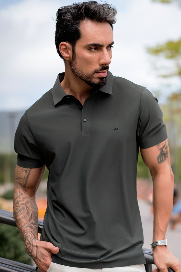 Polo Masculina Active Premium Zíper Cinza Hiatto