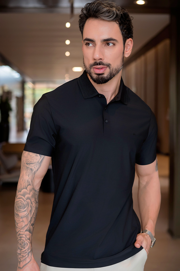 Polo Masculina Active Premium Zíper Preto Hiatto