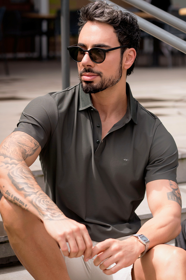 Polo SportTech Gola Premium Masculina Verde Oliva Hiatto