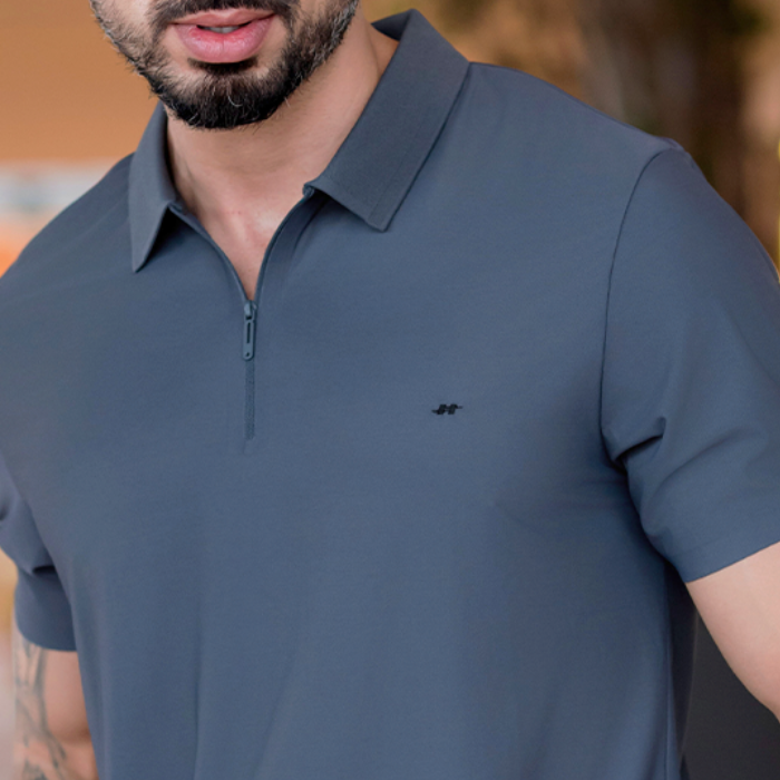 Polo SportTech Zíper Masculina Grafite Hiatto
