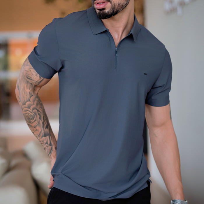 Polo SportTech Zíper Masculina Grafite Hiatto