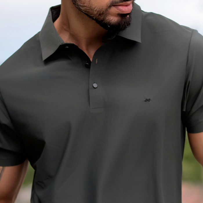 Polo SportTech Botão Masculina Verde Oliva Hiatto