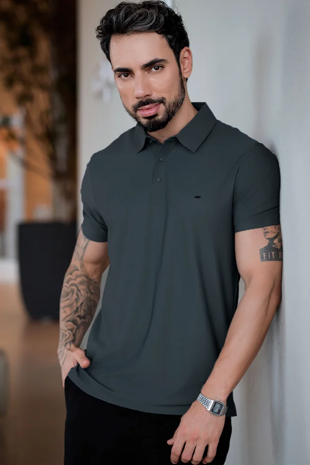 Polo SportTech Botão Masculina Grafite Hiatto