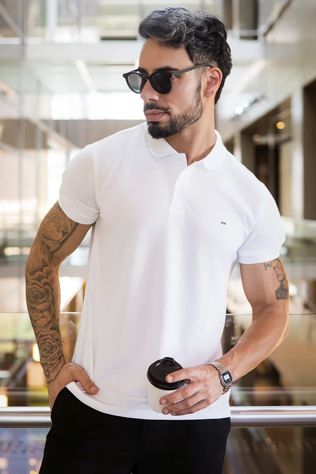 Camisa Polo Masculina Slim Piquet Hiatto