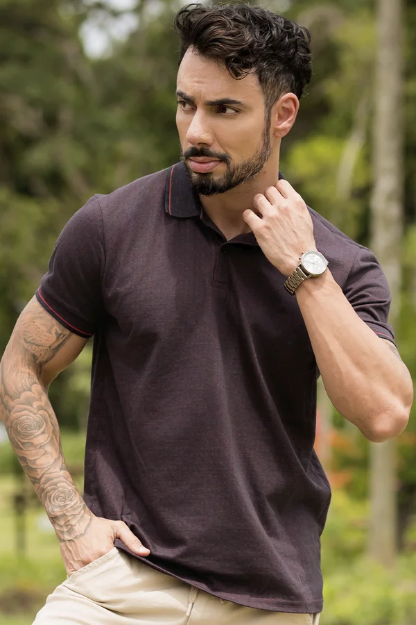 Camisa Polo Masculina Tricot Viscose Cinza Hiatto