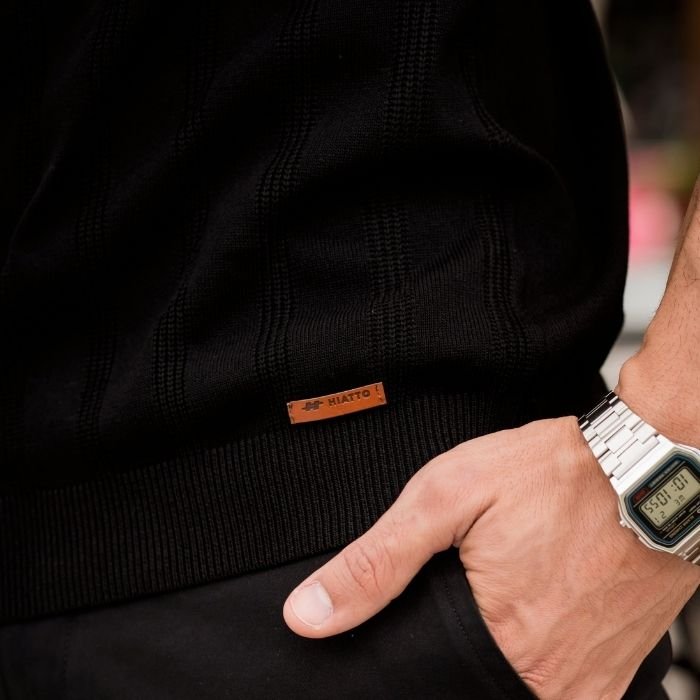 camisa polo masculina tricot viscose preto hiatto