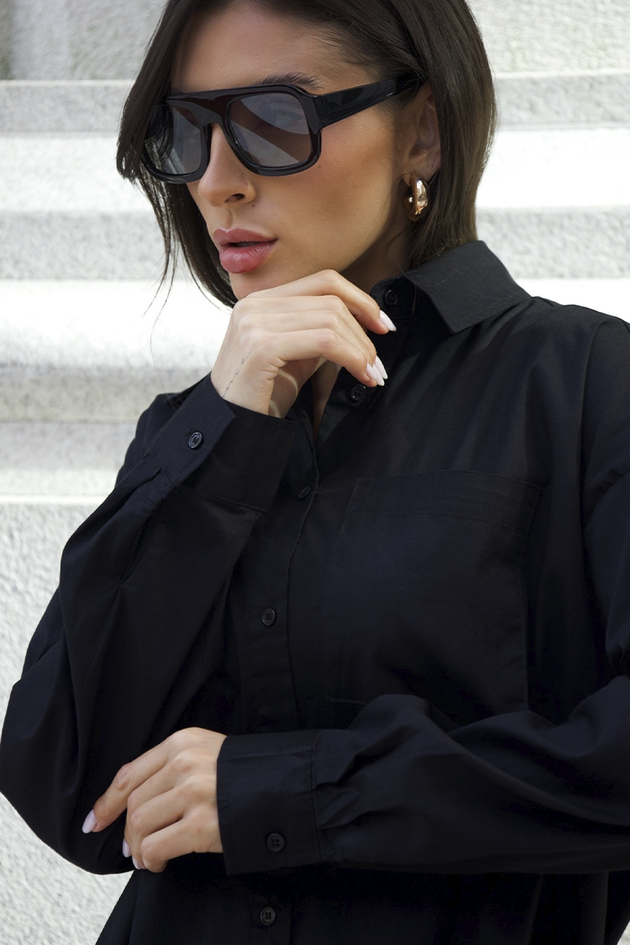 Camisa Feminina Oversized Alfaiataria Preto Hiatto