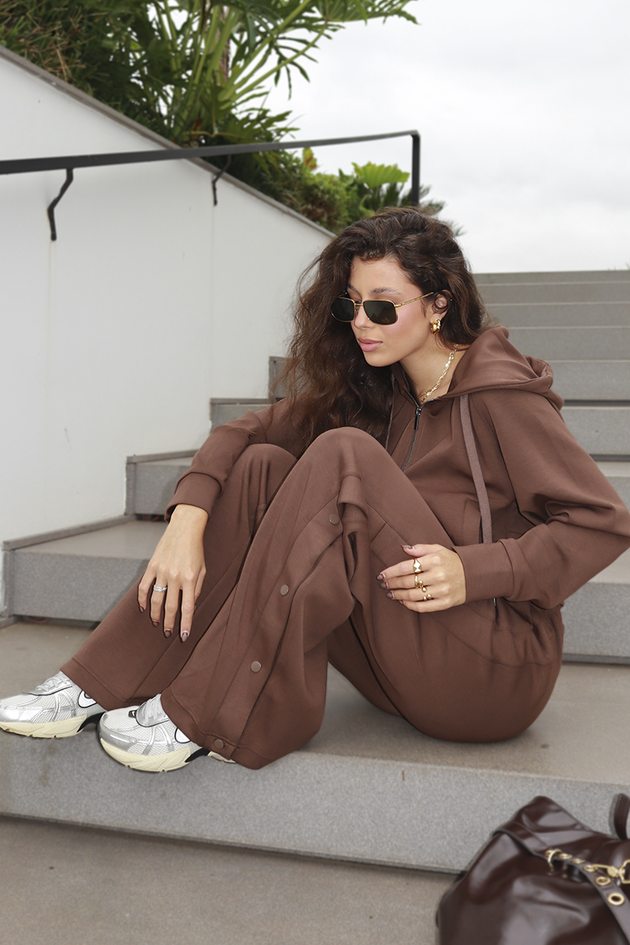 Vaquish 2 セットhoddie and joggers Conjunto Feminino Tech Modal Marrom Calça + Jaqueta Hiatto