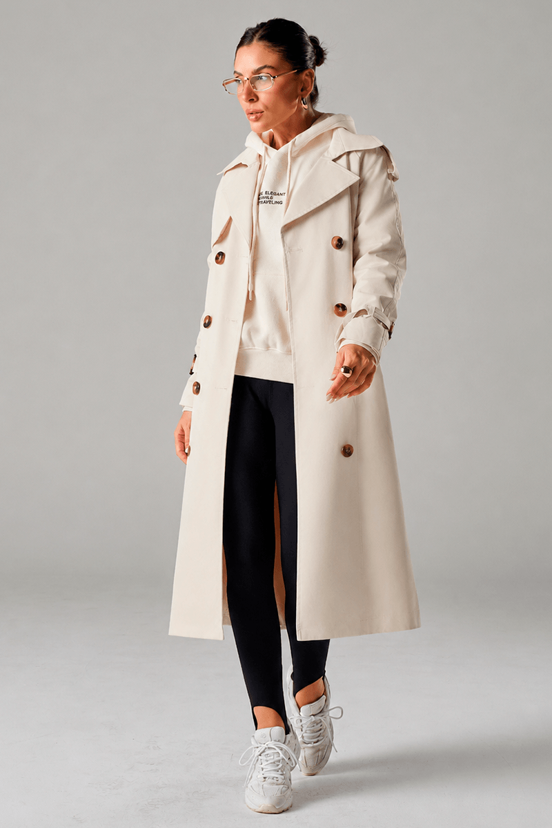 Trench Coat Longo Feminino Milano Sarjado Off White Hiatto