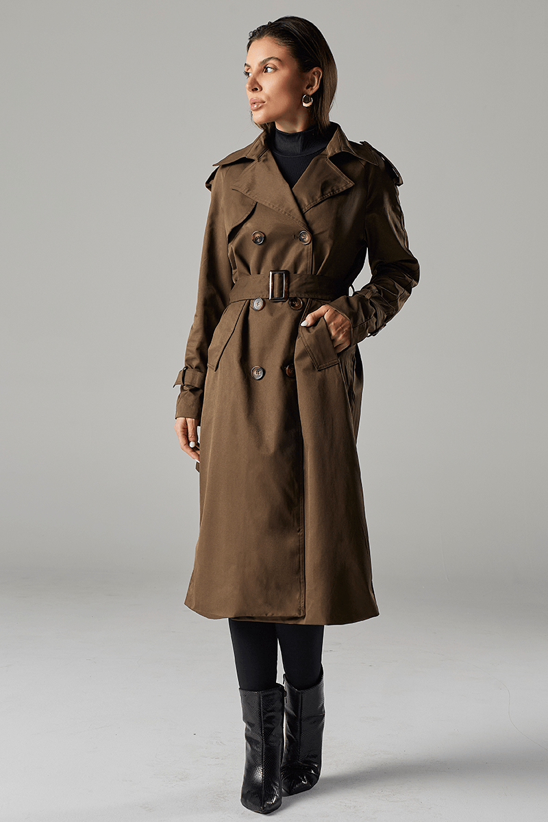 Trench Coat Longo Feminino Milano Sarjado Verde Oliva Hiatto